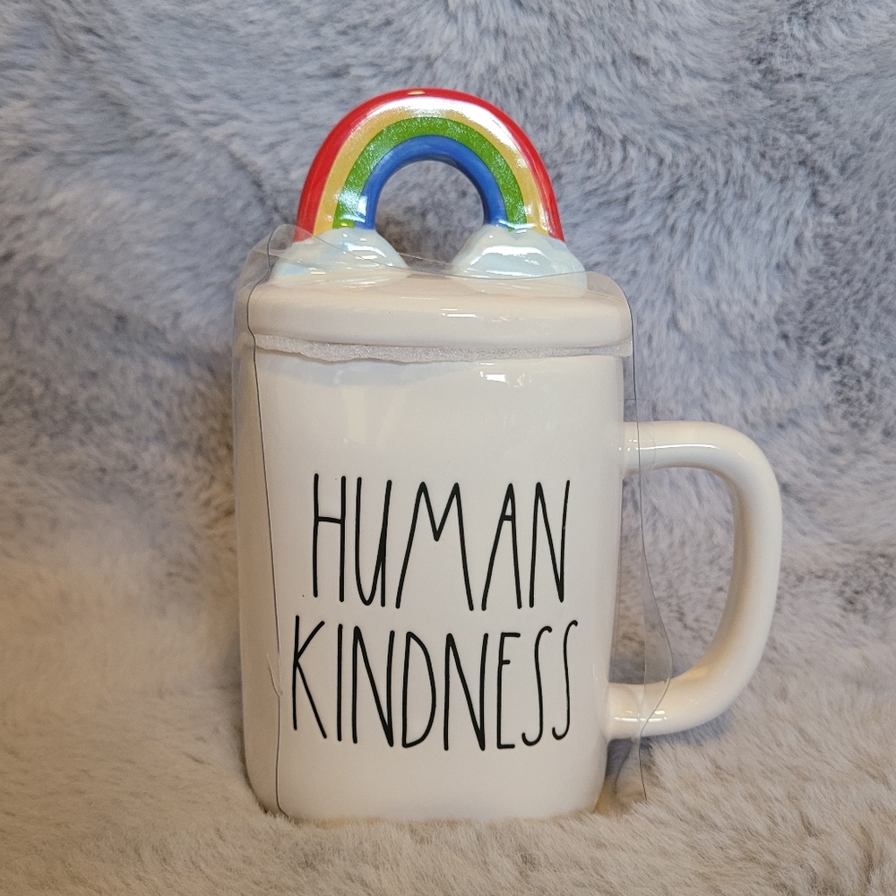 Rae Dunn Mug with Lid "HUMAN KINDNESS" 🌈